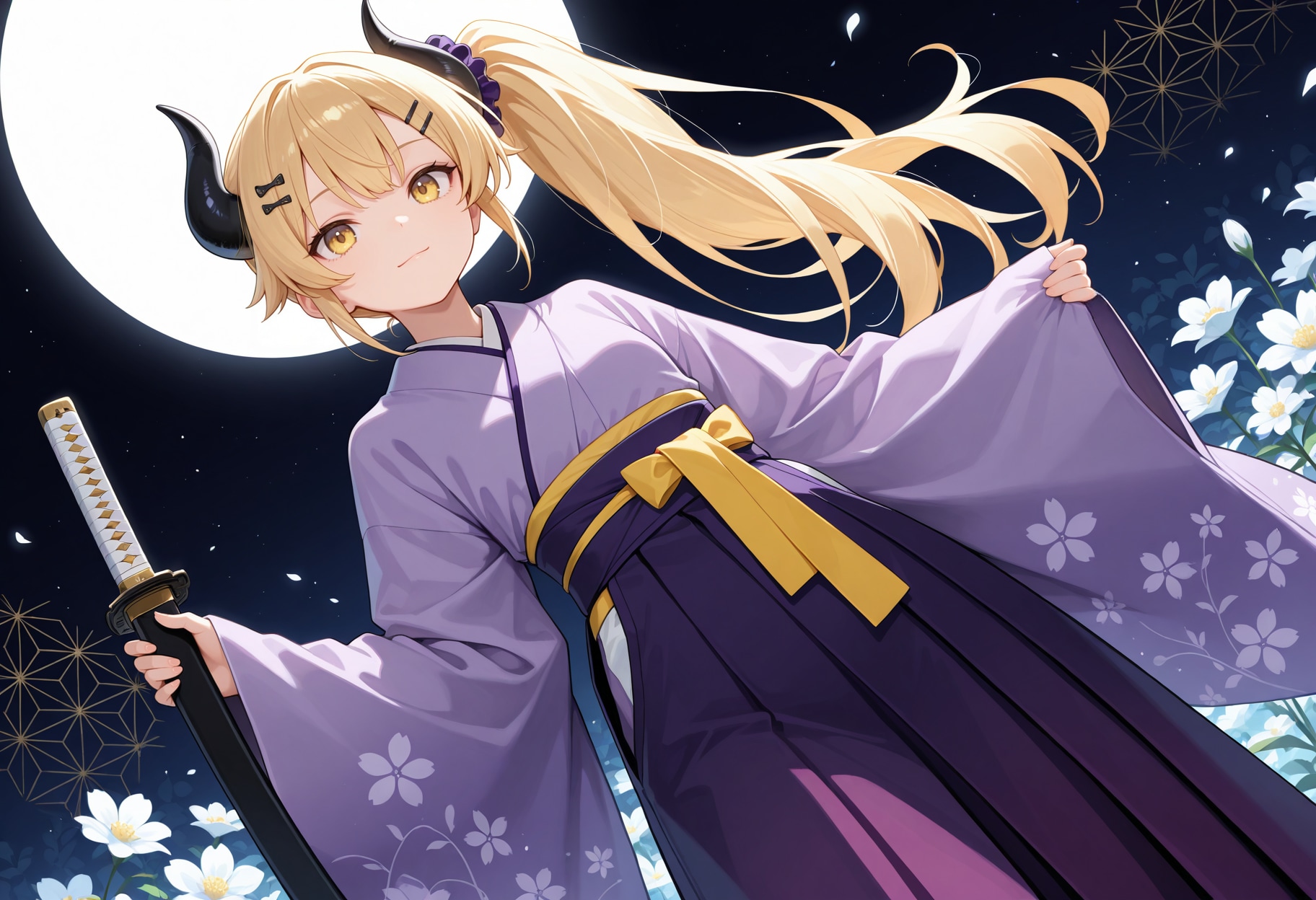 紫着物と刀と女鬼高生さん | の人気AIイラスト・グラビア