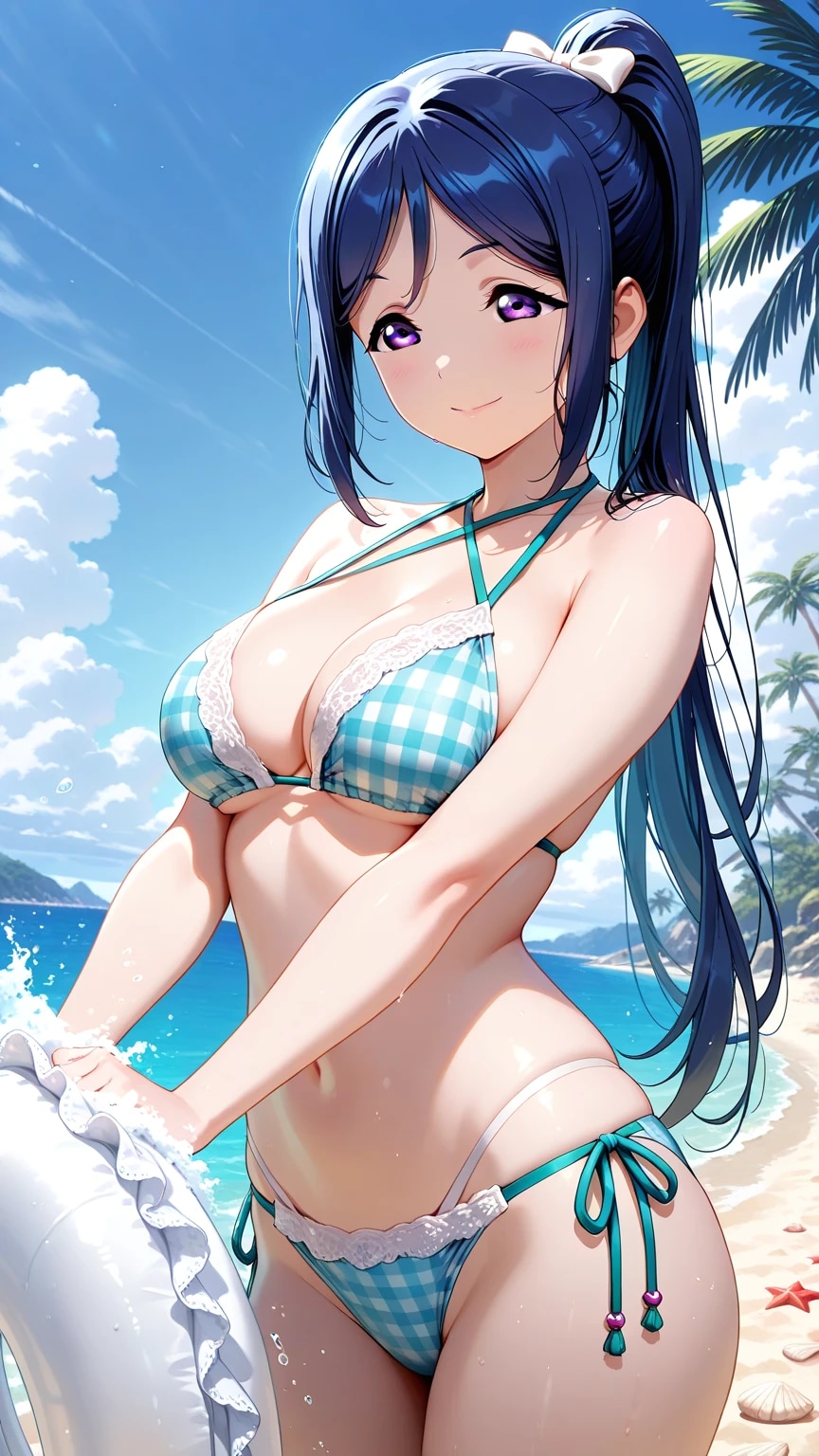 夏、浮き輪を持って