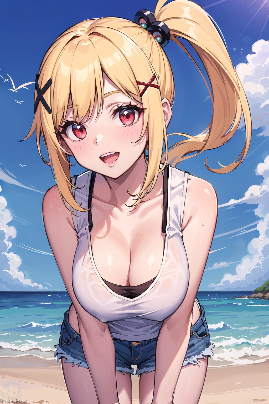 ビーチではしゃぐギャル