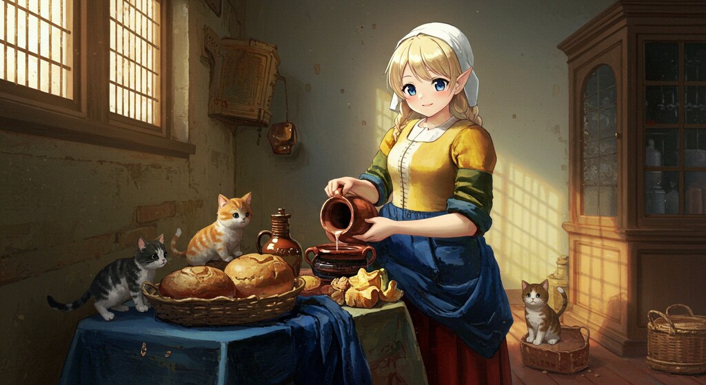 牛乳を注ぐエルフ