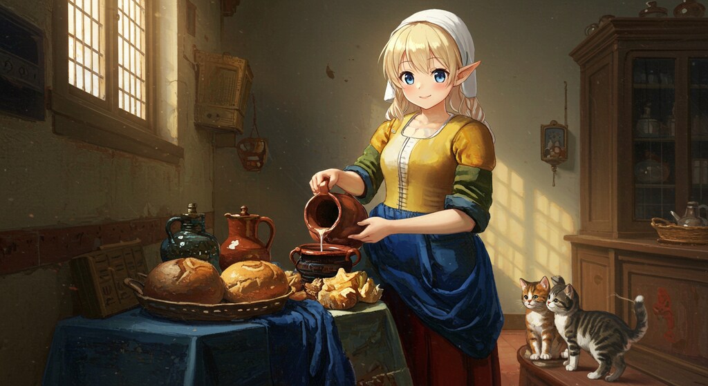 牛乳を注ぐエルフ