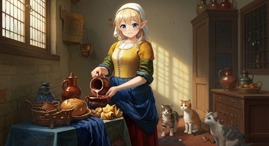 牛乳を注ぐエルフ