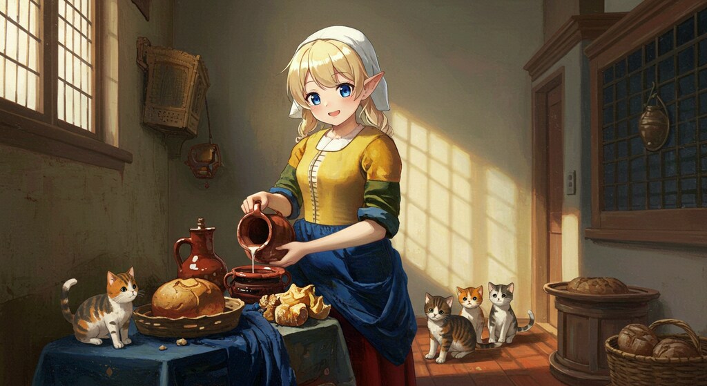 牛乳を注ぐエルフ