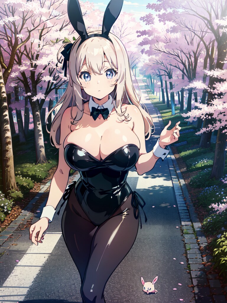 桜とバニーガール