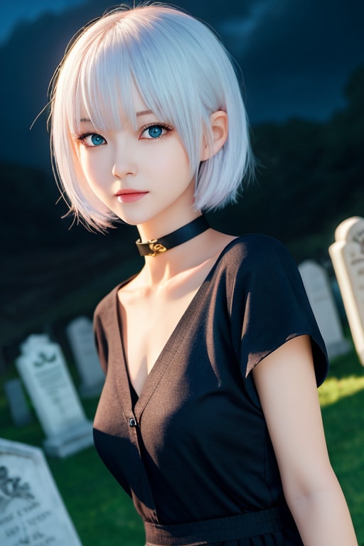 白髪少女。ショートヘア。
