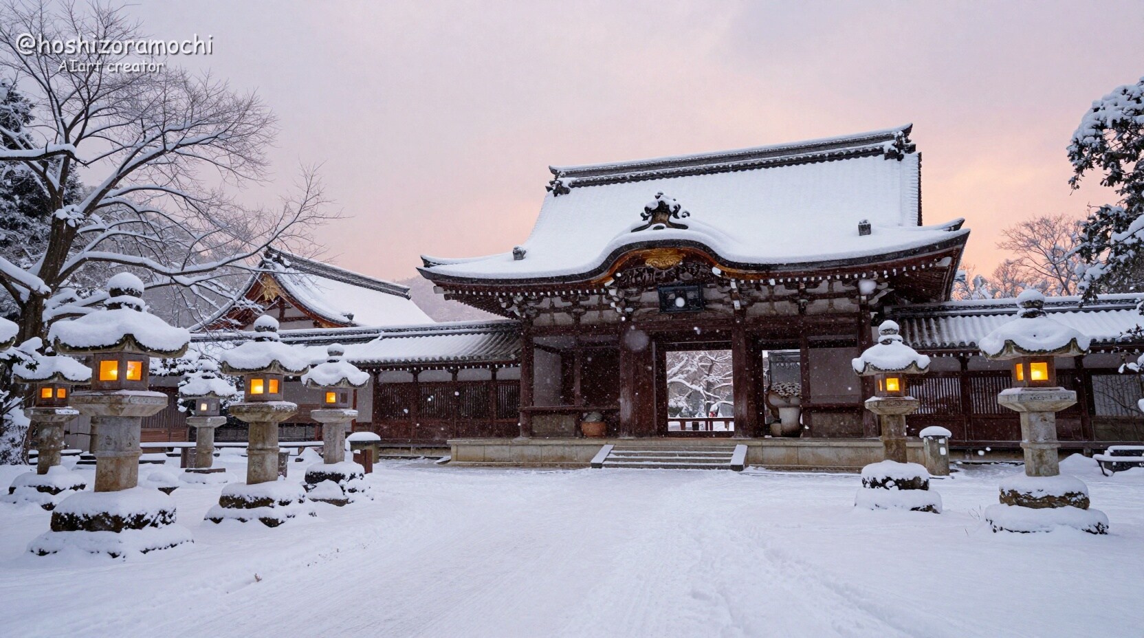 一陽来復：雪化粧の古刹と夕暮れ
