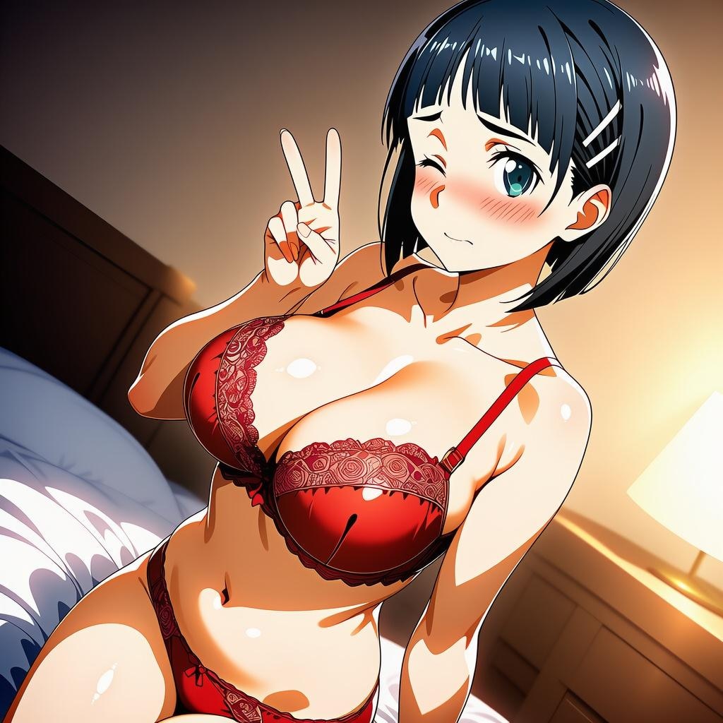 桐ヶ谷直葉_赤下着_SFW