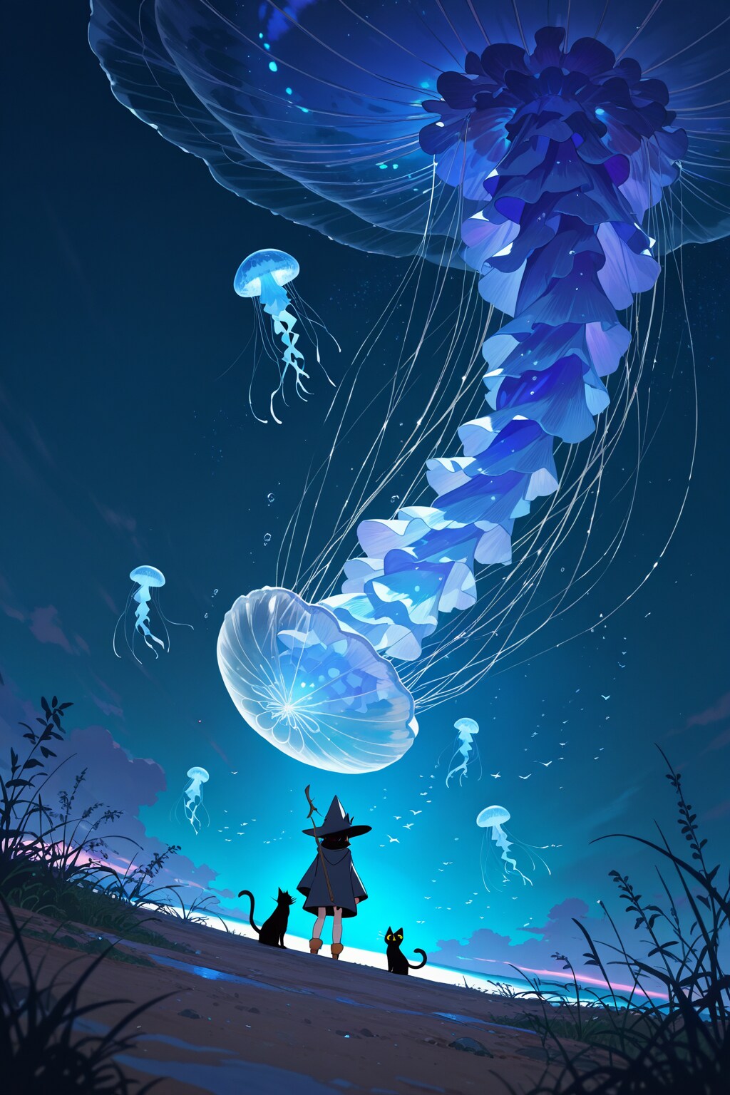 海月と魔女と黒猫 | の人気AIイラスト・グラビア