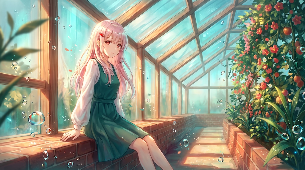 玻璃温室花影憩
