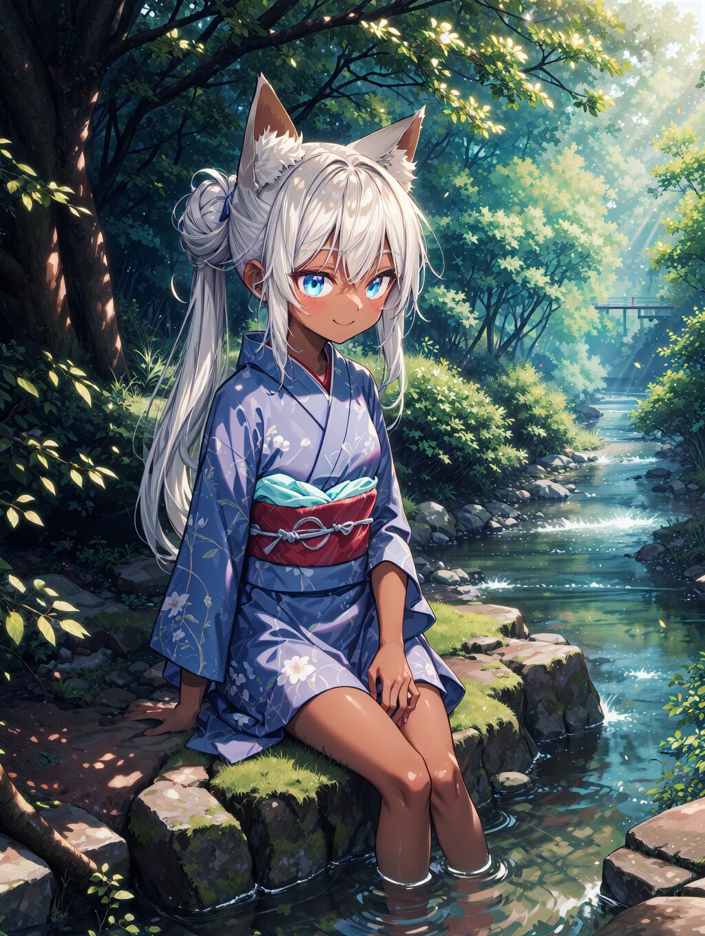 川辺で涼む狐娘