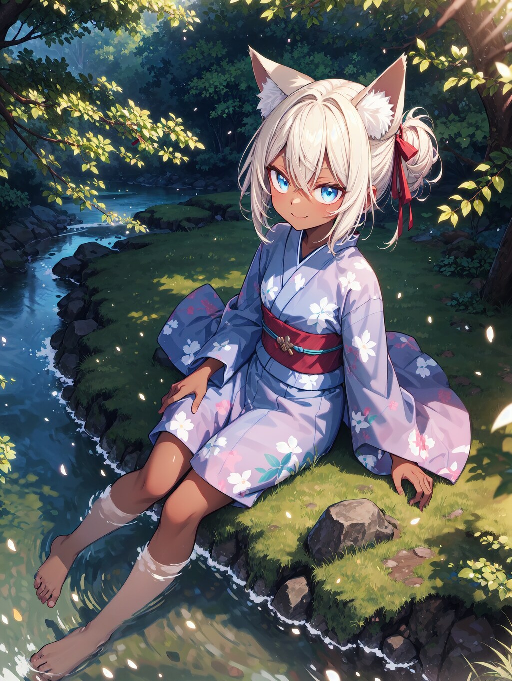 川辺で涼む狐娘