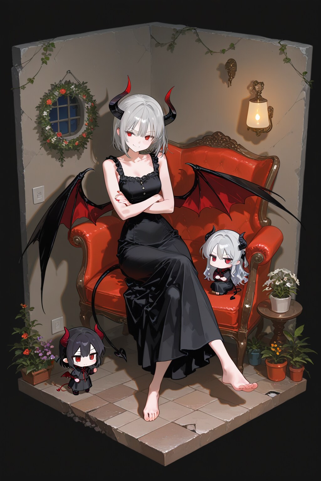 椅子に座り不敵に笑う悪魔 | の人気AIイラスト・グラビア