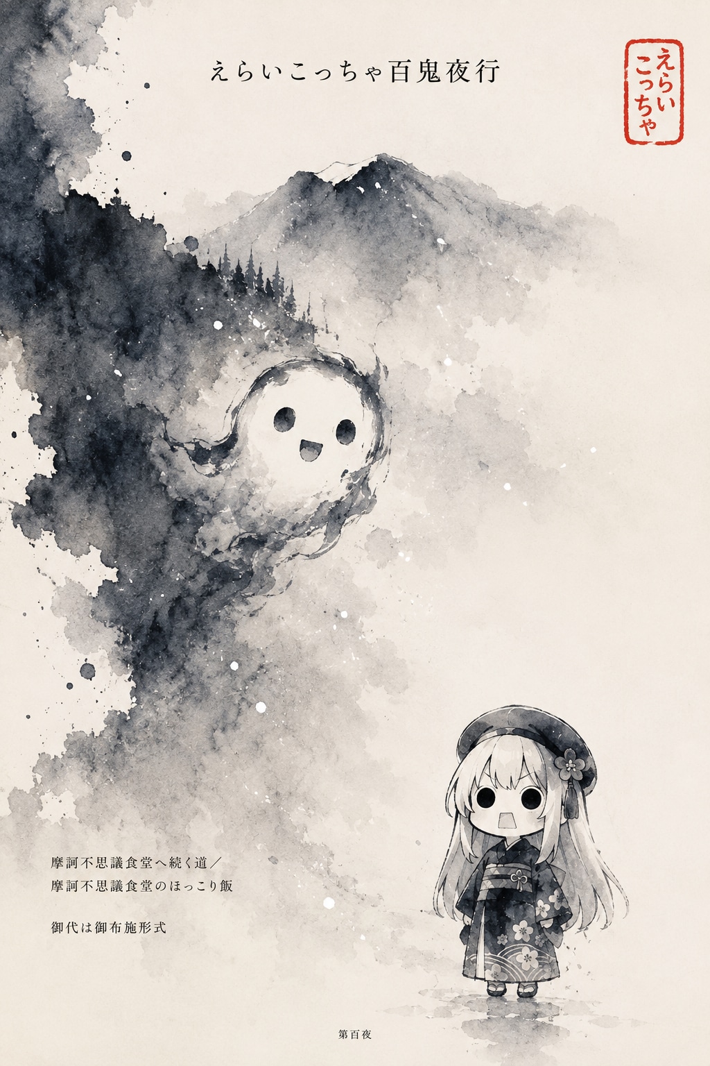水墨画お化けさんとえらいこっちゃ嬢