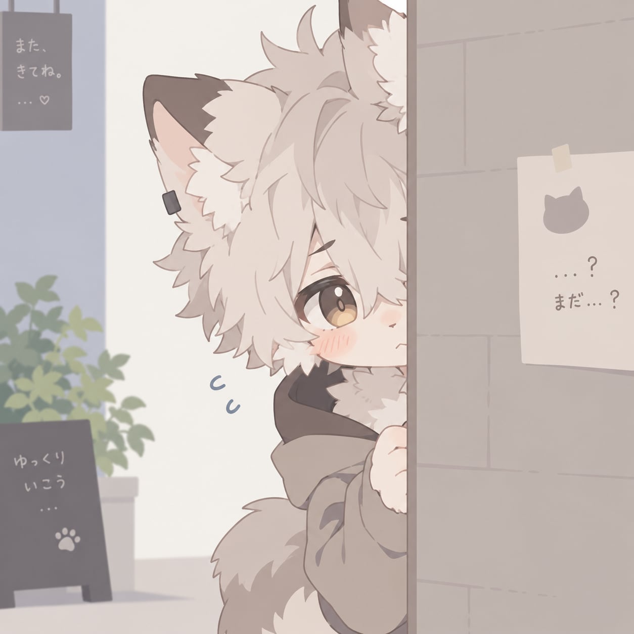 壁からちょっとだけ顔を出してるけものくん | の人気AIイラスト・グラビア