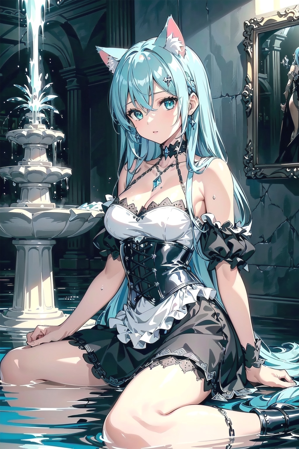 なんか⋯噴水が壊れて水浸しです⛲🐱💦