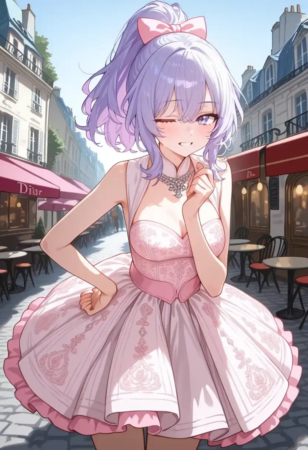 ピンク色のドレス姿よ！