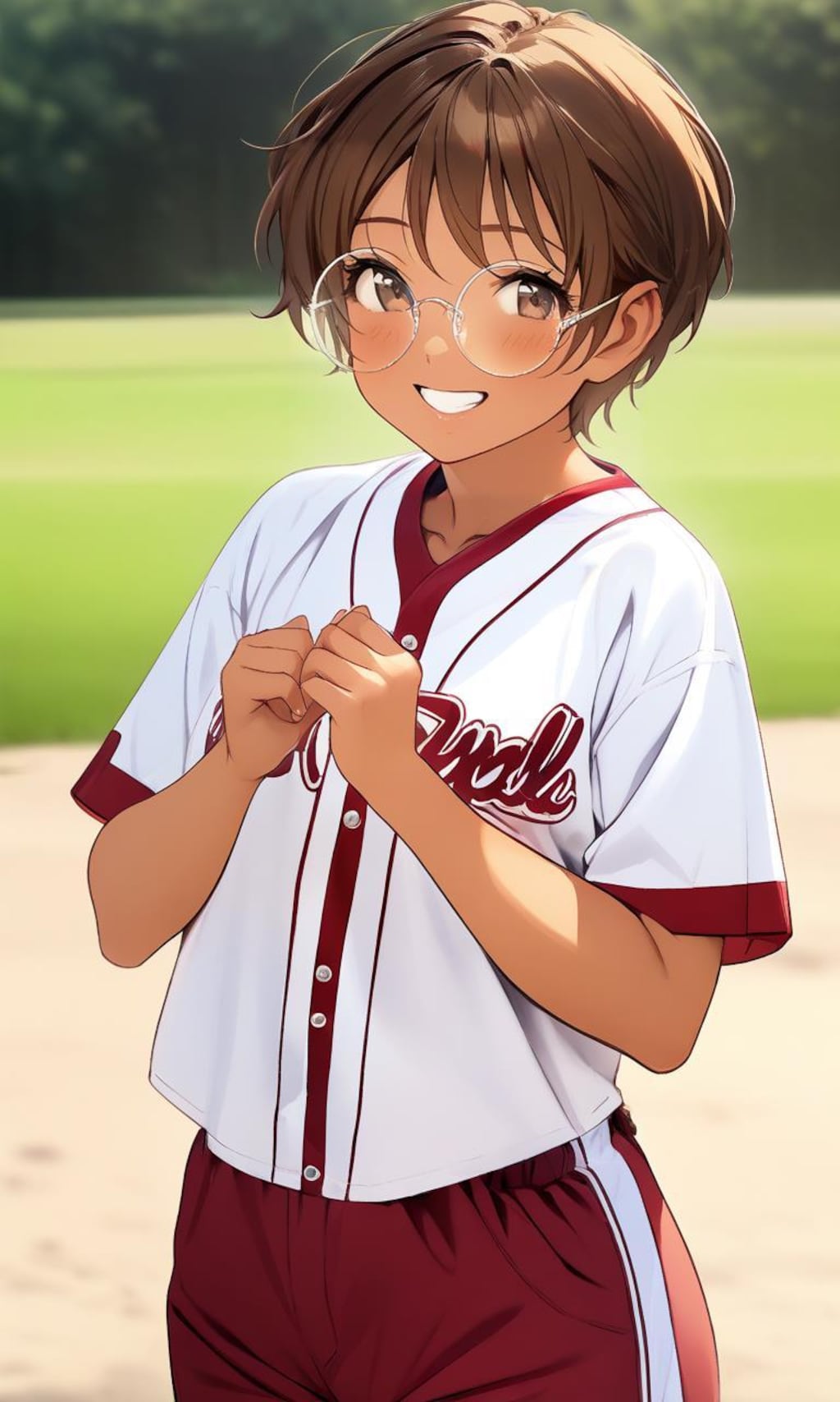 ソフトボールをする眼鏡っ娘