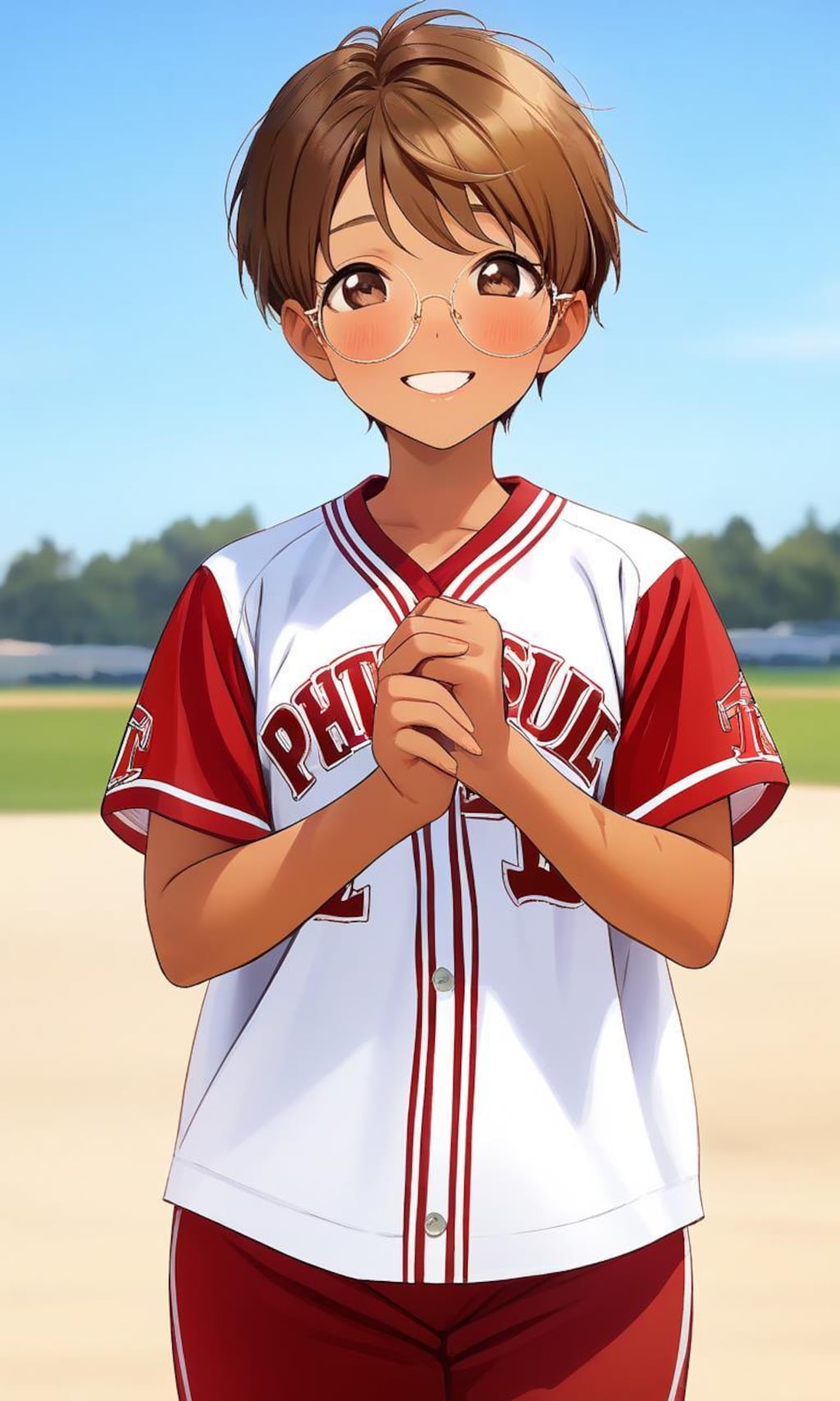 ソフトボールをする眼鏡っ娘