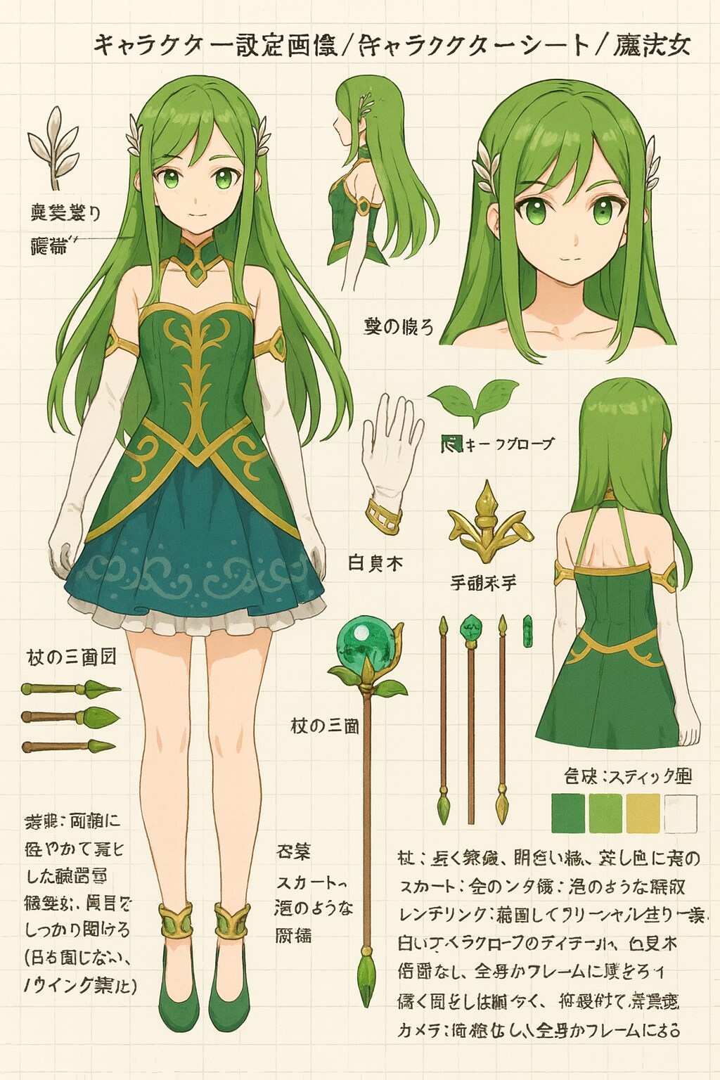 緑と草木の魔法少女の設定資料風