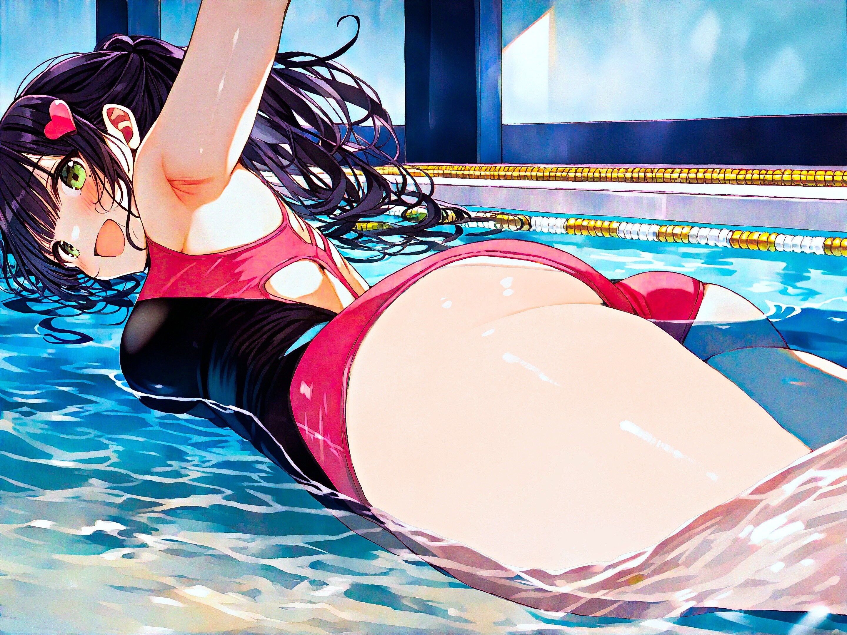 温水プールにて