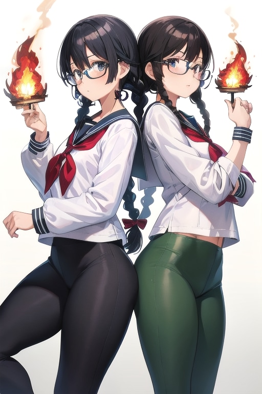 パイロキネシス使いの双子の眼鏡っ娘 | の人気AIイラスト・グラビア