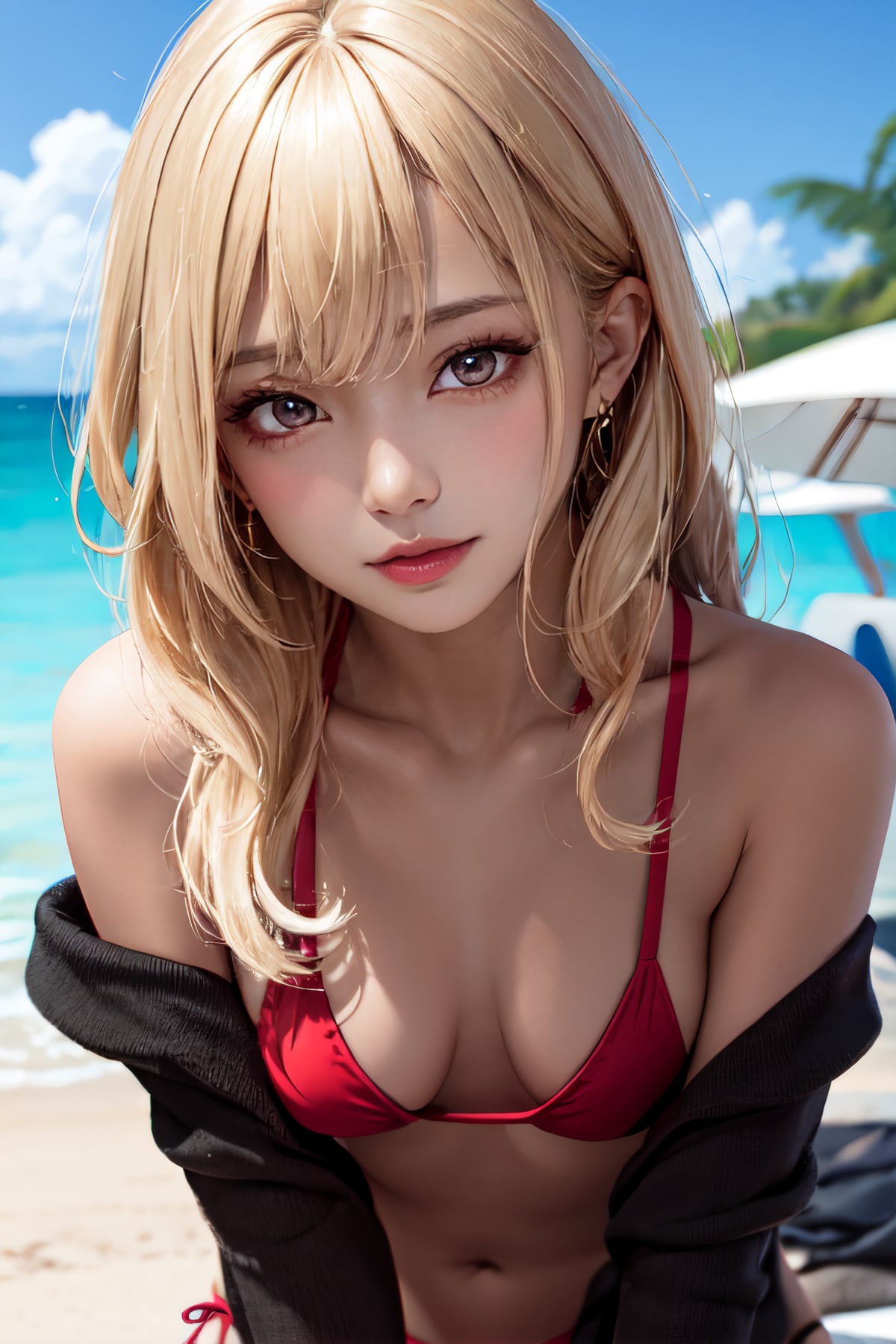 黒ギャル赤ビキニ