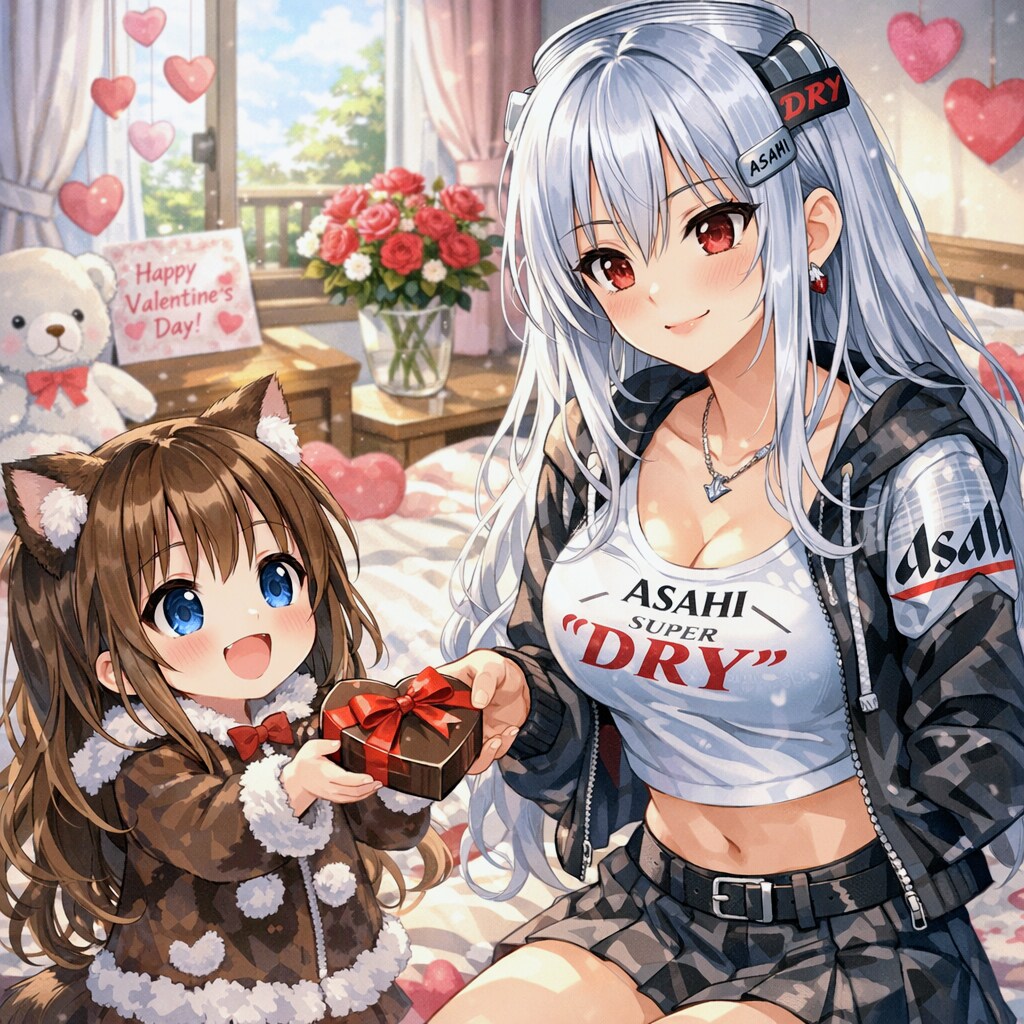 親しい人にチョコを渡す小さな女の子