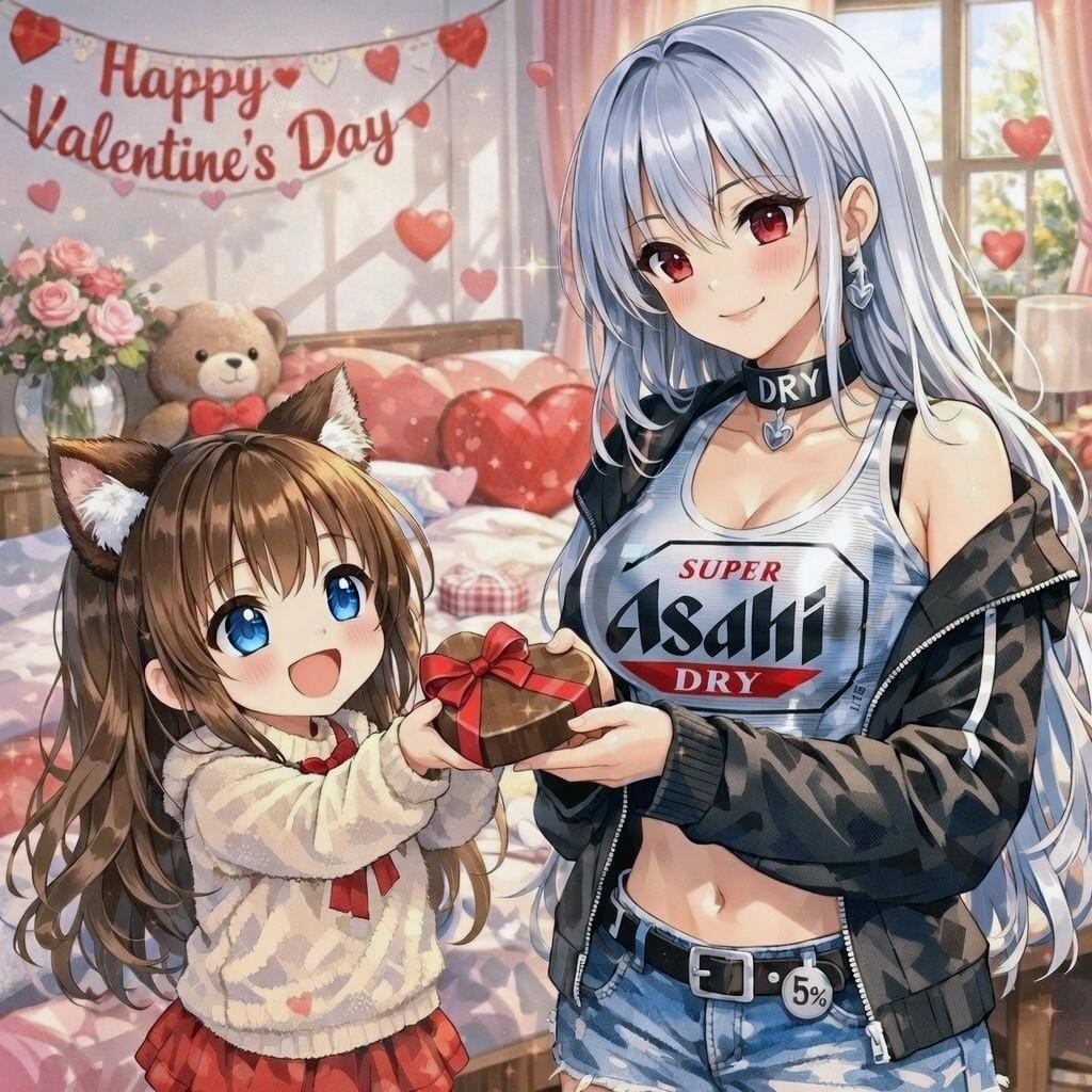 親しい人にチョコを渡す小さな女の子