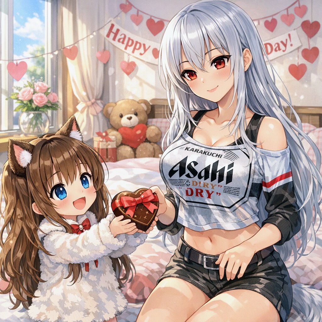 親しい人にチョコを渡す小さな女の子