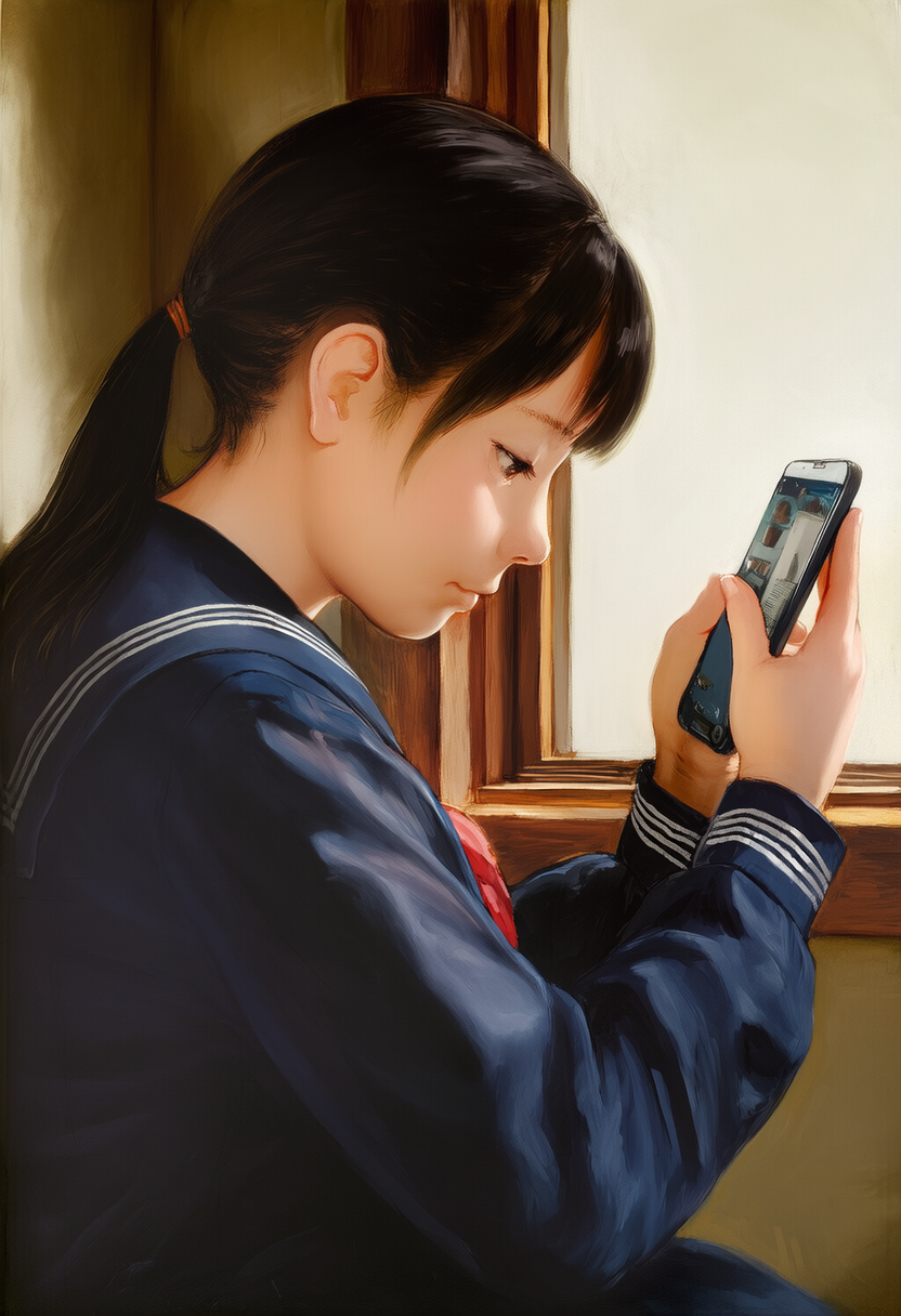 携帯を見る少女 | の人気AIイラスト・グラビア