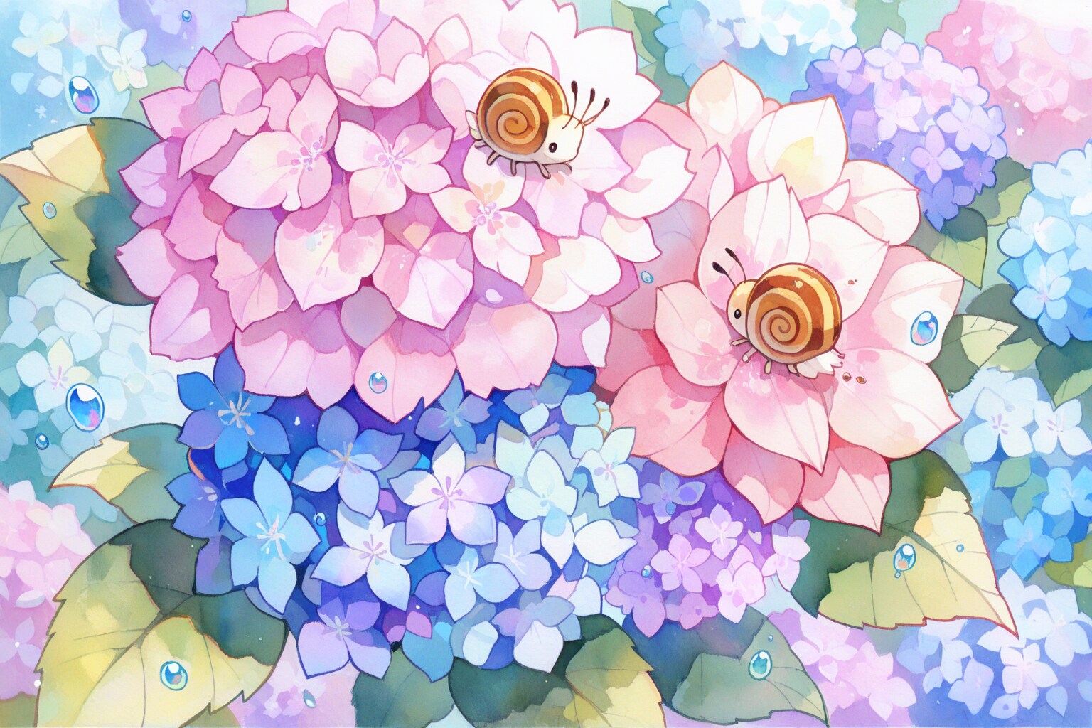 紫陽花とカタツムリ