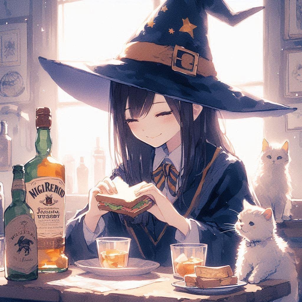 バーを楽しむ魔法少女と猫