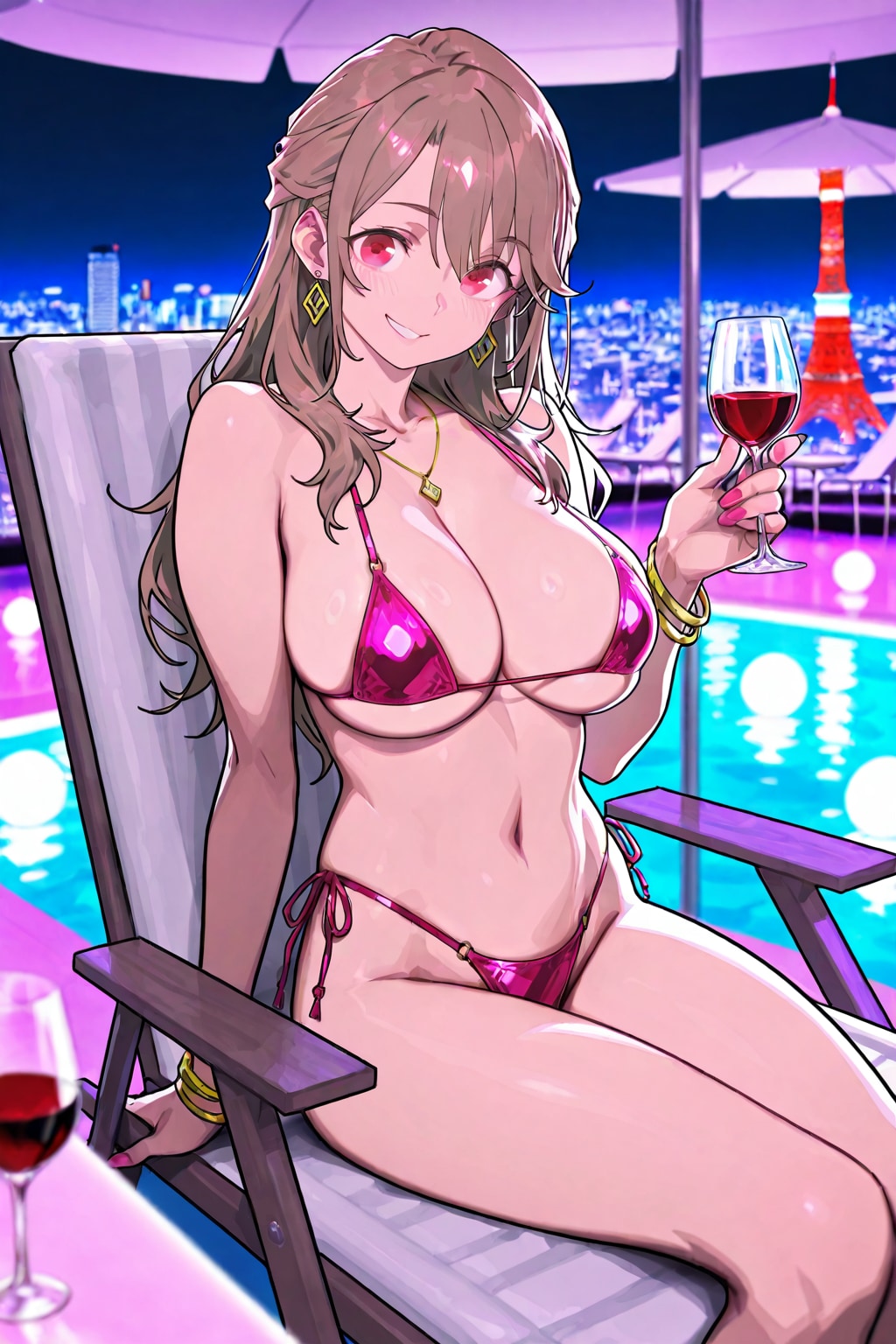 港区女子のゴージャスナイトプール👙🌃🗼🍷❤️