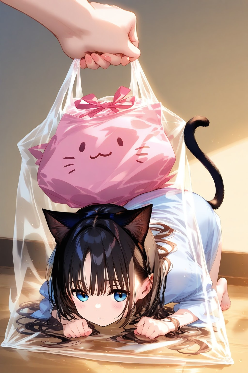 レジ袋の中にいる猫