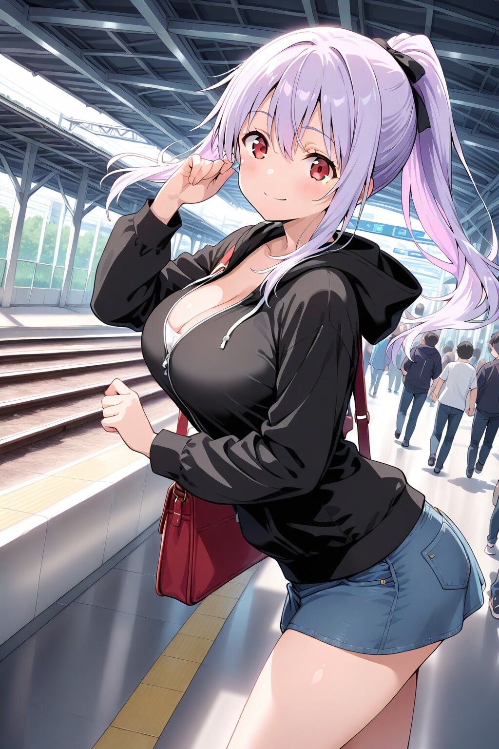 お出かけするよ✨電車待ちのポニテちゃん