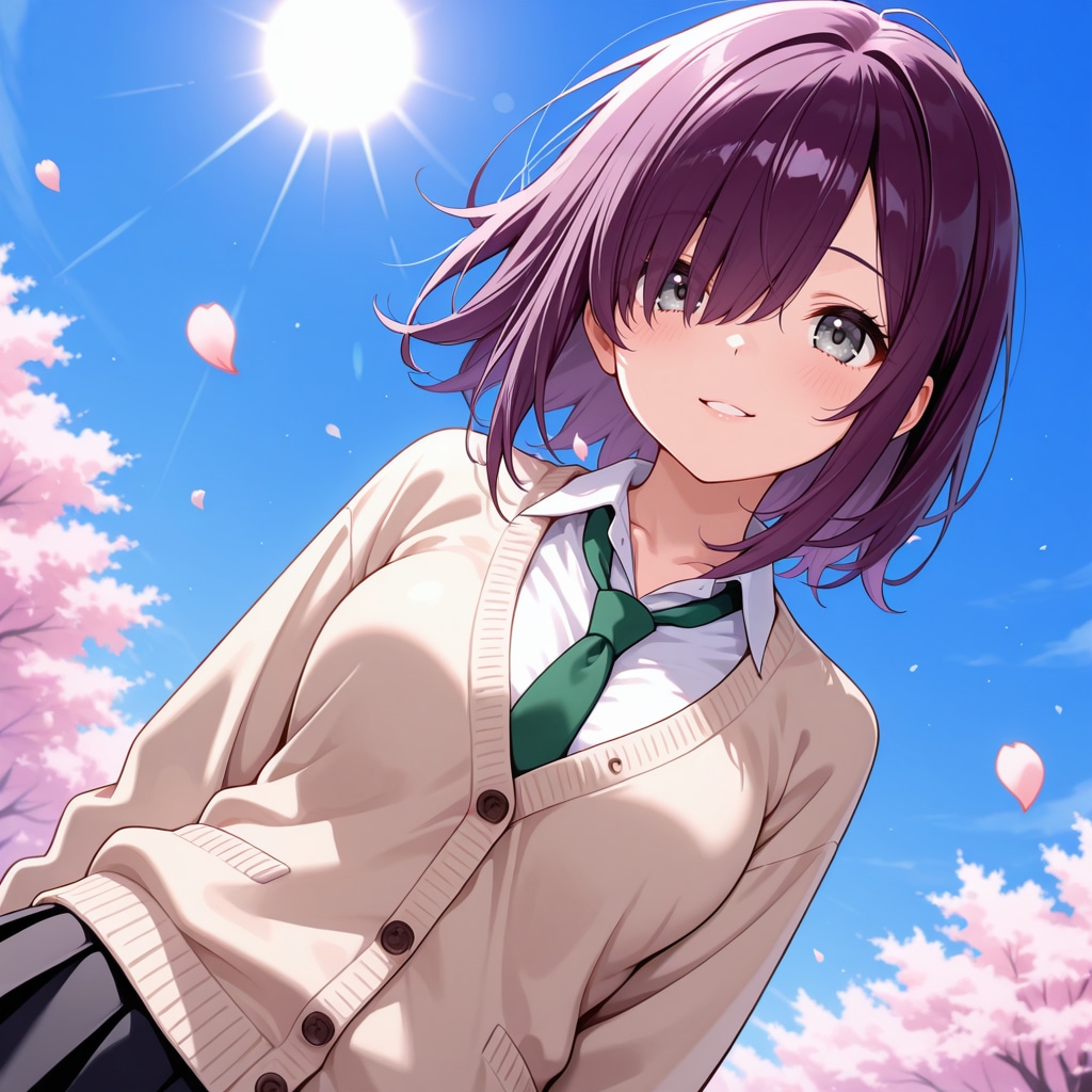 青空と桃色の花びらと