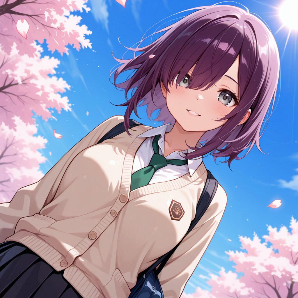 青空と桃色の花びらと