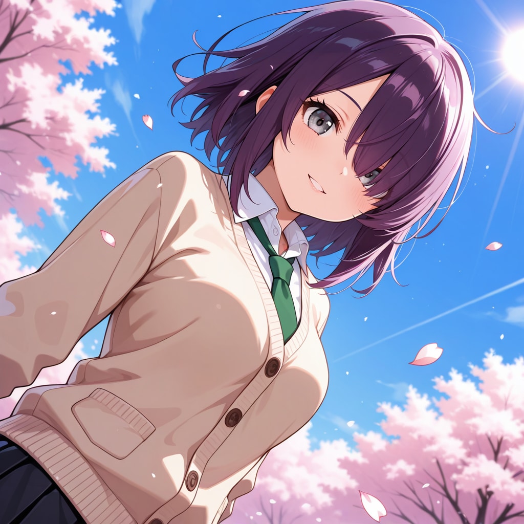 青空と桃色の花びらと