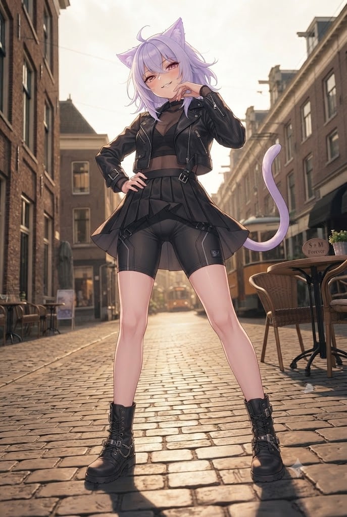 モデル立ちするミニスカスパッツのシス