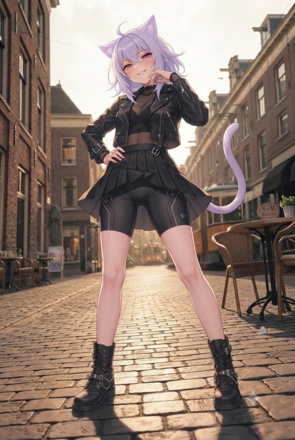 モデル立ちするミニスカスパッツのシス