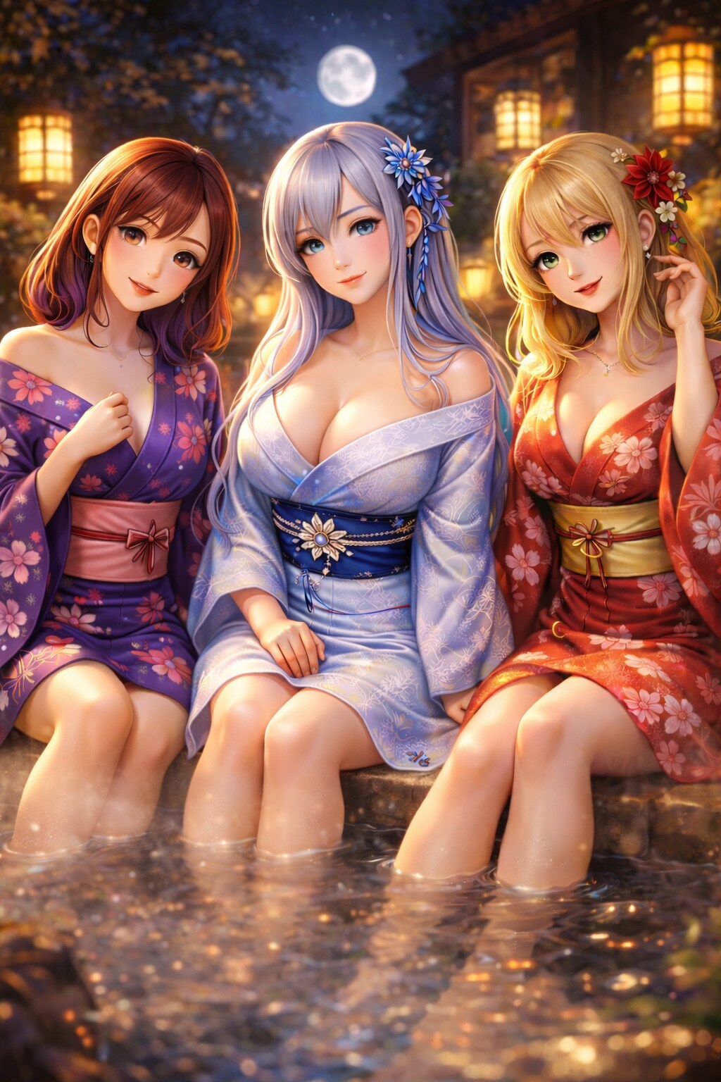 美雪、セレナ、茜　足湯