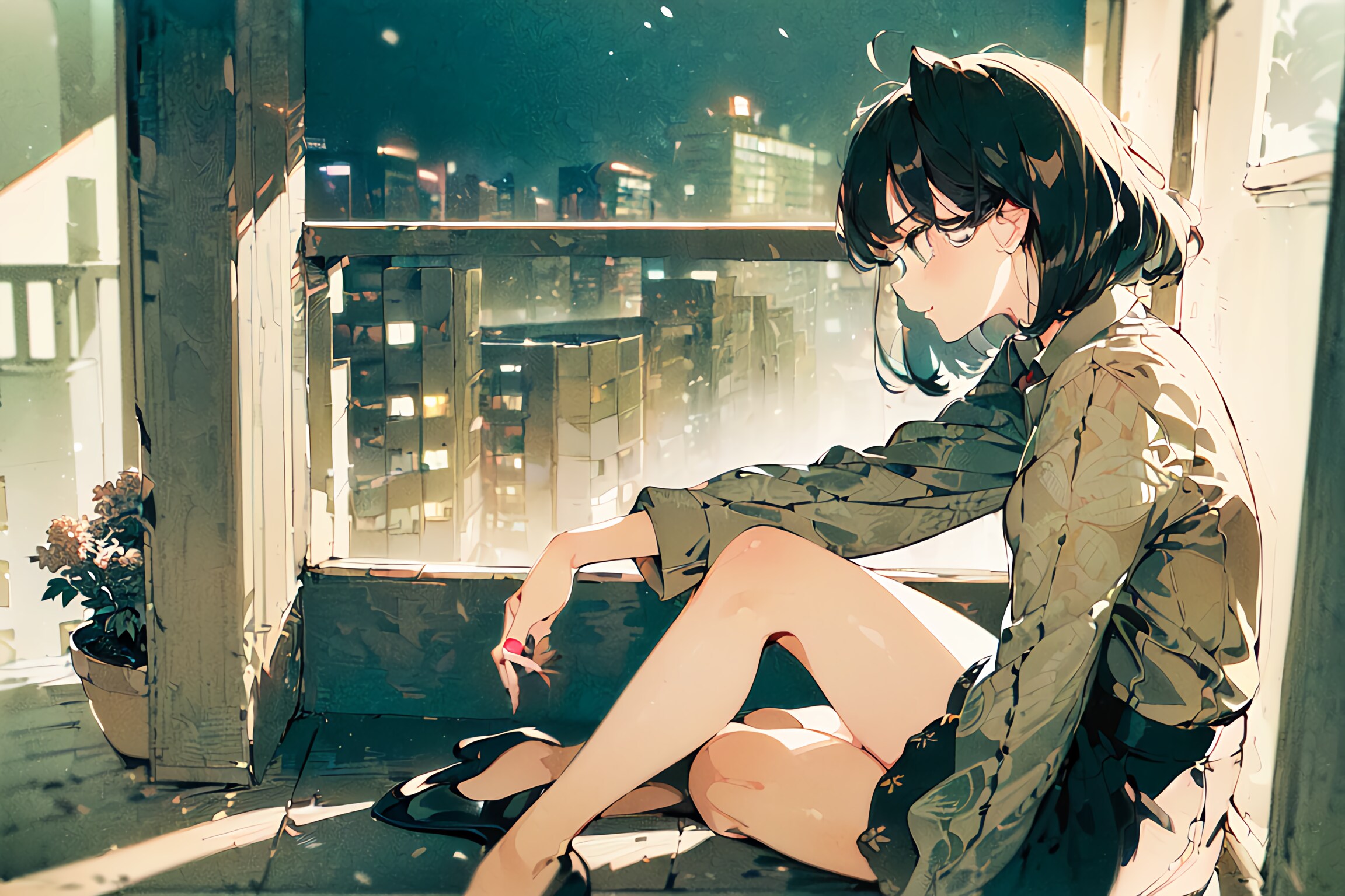 少女と都市のモノトーン