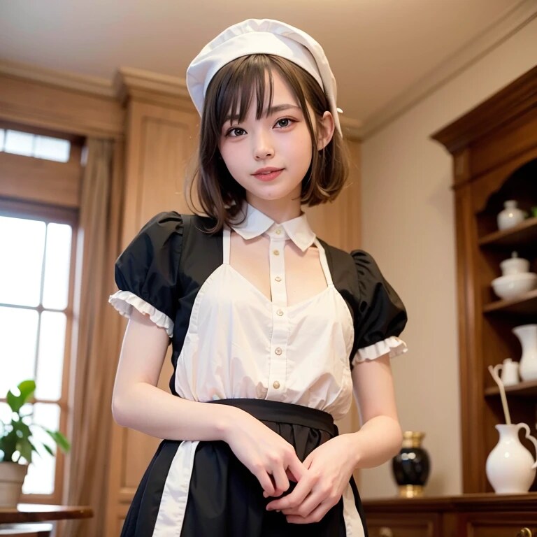 黒髪ボブでメイド服の美女２２ | の人気AIイラスト・グラビア