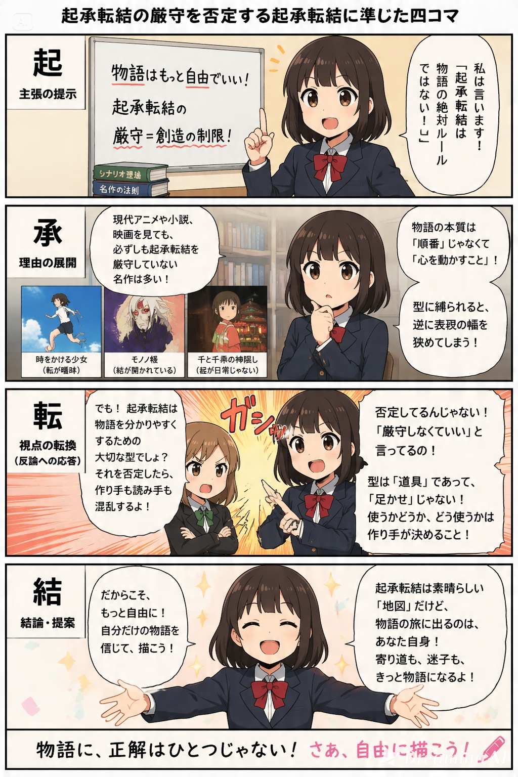 「起承転結の厳守を否定する起承転結に準じた日本語アニメ四コマ」