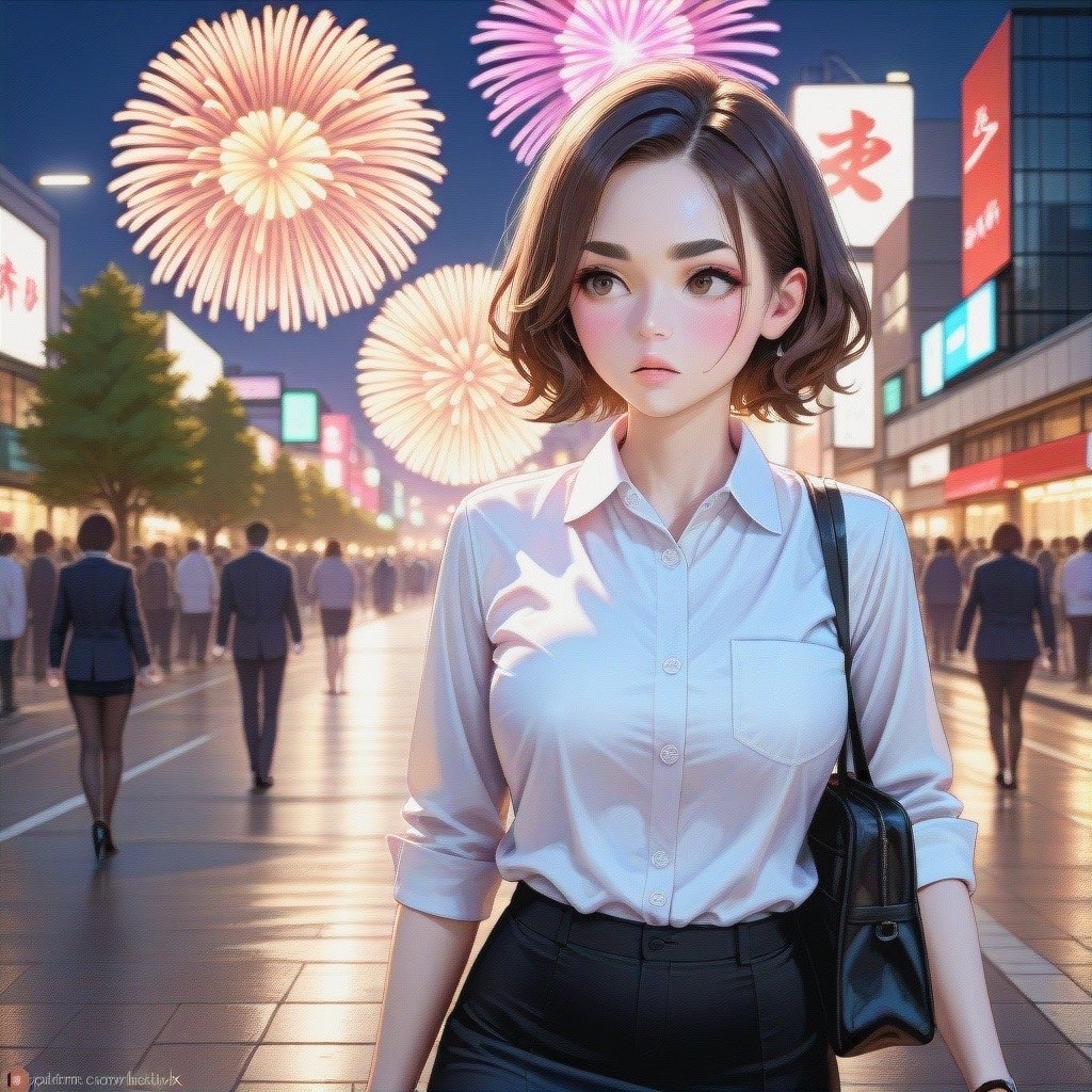 花火大会なのに残業終えた女子