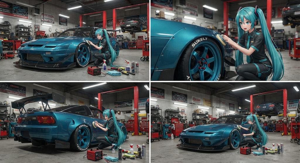 初音ミクが180SXをお手入れする