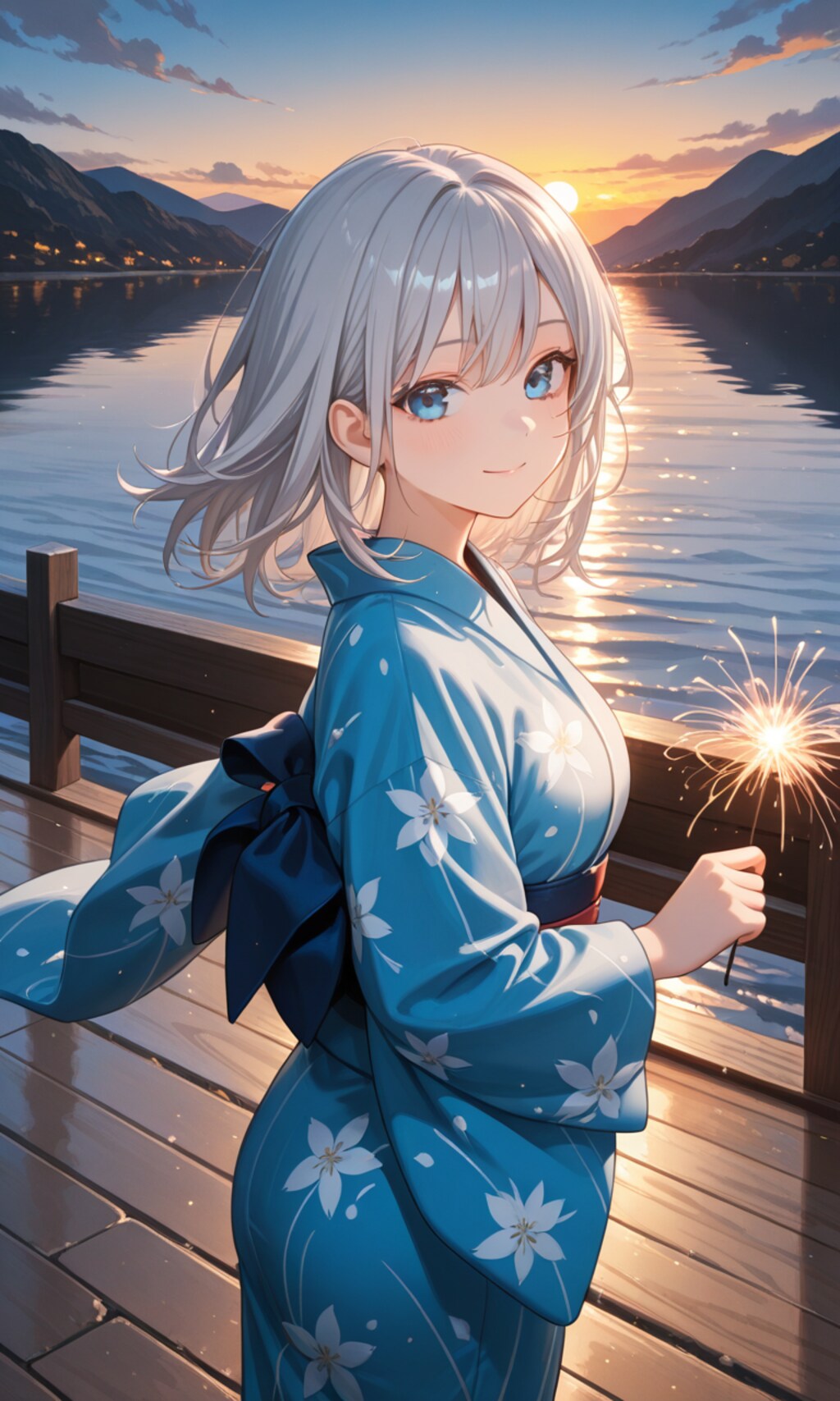 浴衣銀髪ちゃんと線香花火