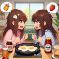 目玉焼きに何をかけるか争う2人の女の子 2枚目