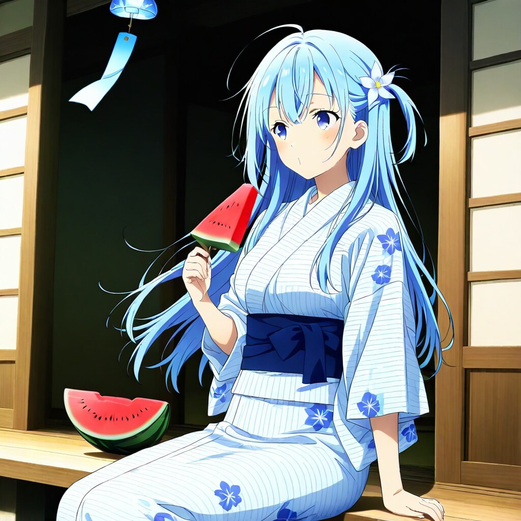 縁側でスイカタイム | の人気AIイラスト・グラビア