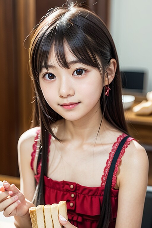 パンを押し売りする女の子